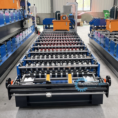 PPGI Kettenbetriebene elektrische 3 kW Wellprofil-Dachblech-Rollformmaschine