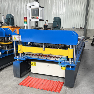 PPGI Kettenbetriebene elektrische 3 kW Wellprofil-Dachblech-Rollformmaschine