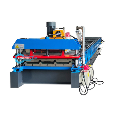 Hydraulisches Schneiden 5,5 kW Verzinktes Stahldoppelschicht-Dachplattenprofil Rollformmaschine