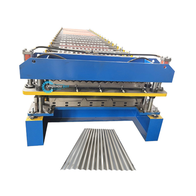 Stahlfliesen Delta PLC-Steuerung Doppelschicht Rollformmaschine für 0,25-0,6 mm Materialdicke