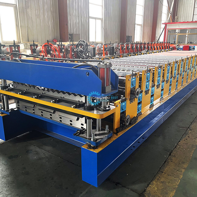 Stahlfliesen Delta PLC-Steuerung Doppelschicht Rollformmaschine für 0,25-0,6 mm Materialdicke